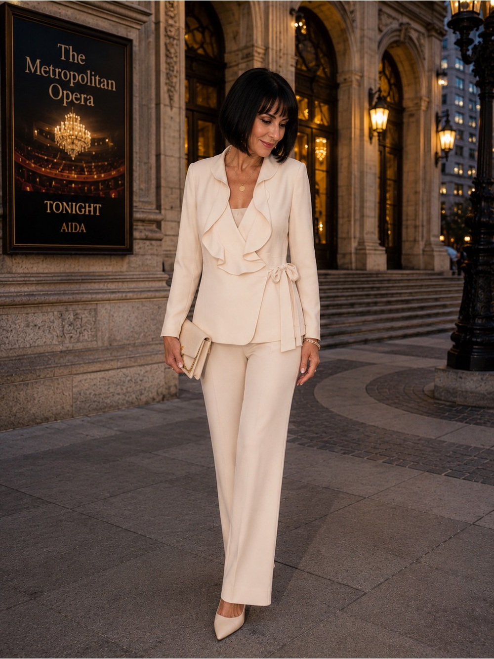 Bloomingdale’s Women’s Silk Suit, Mascarpone Cream Color, Size 10